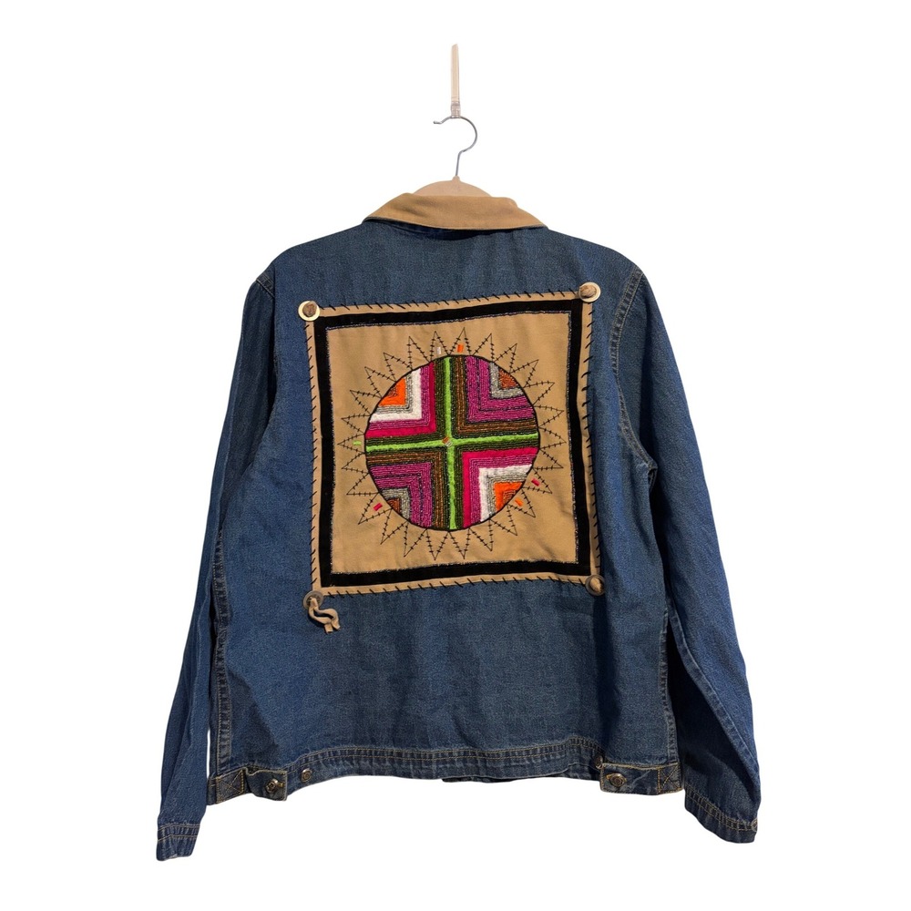 Vintage Denim‎ Jacket Women's Small Embroidered Southwestern Collar Zip Up Small